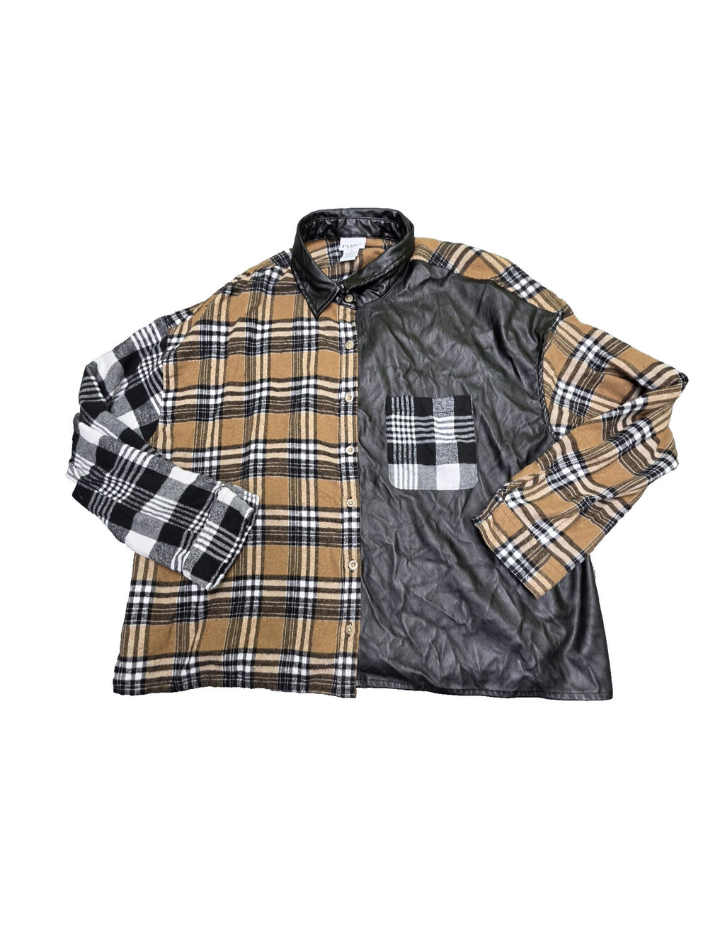 rue+ Womens Plus 1X Plaid Collared Button-Front Long Sleeve Top Black Brown